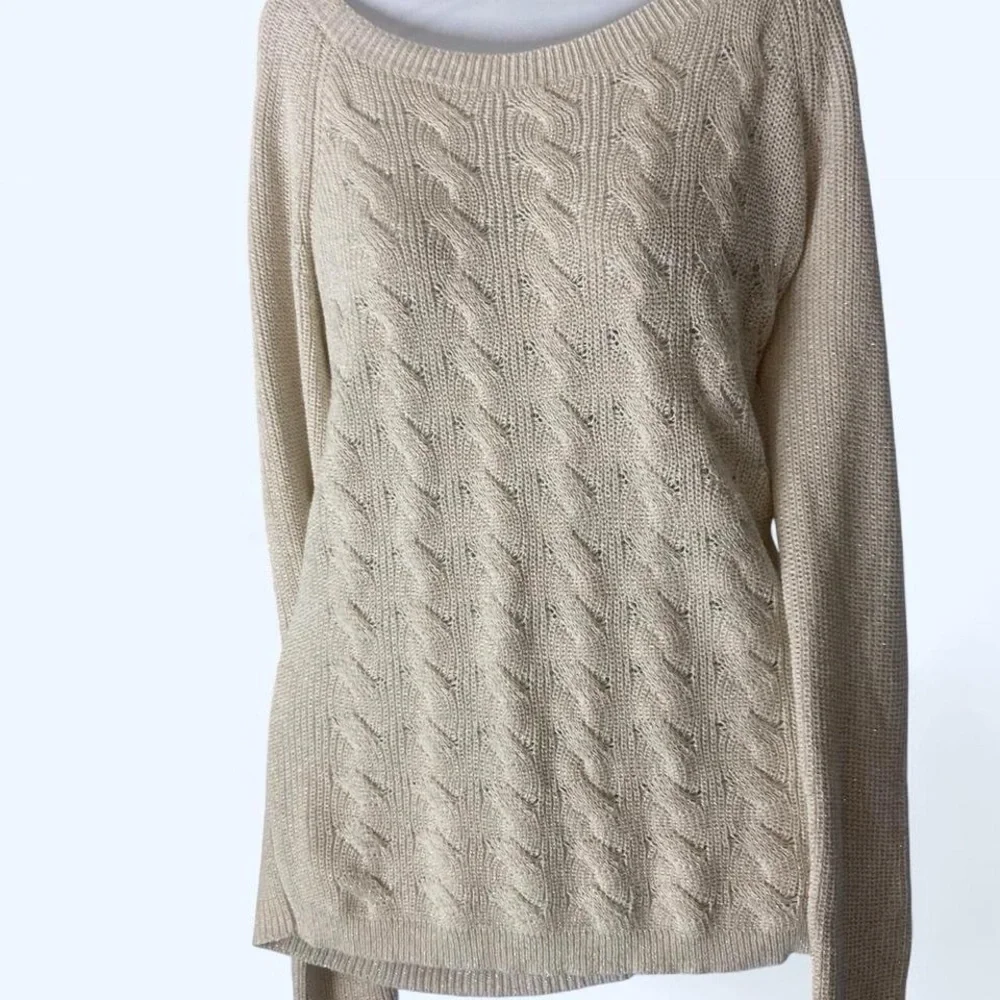 Liz Claiborne cream cable knit sweater Size L #knitwear